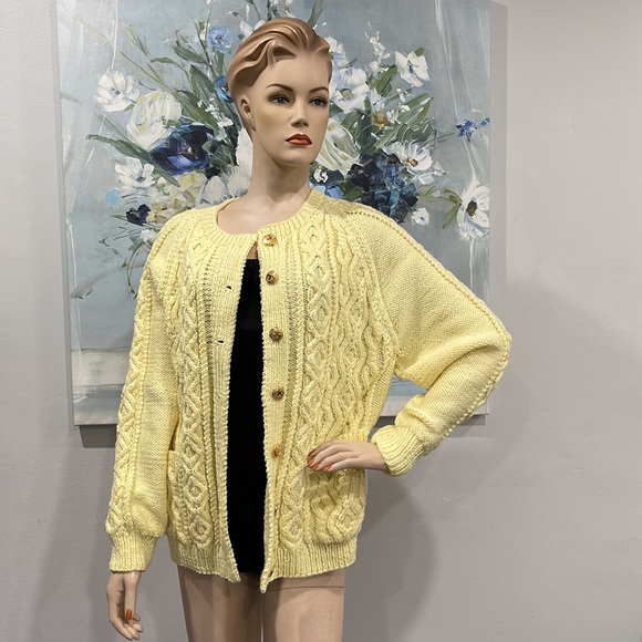 Yellow Chunky Cable Knit Cardigan XL - Picture 3 of 17
